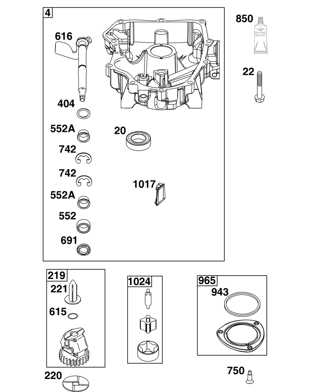 Crankcase Cover/Sump Group Diagram and Parts List for 49T877-0035-G1 400000 - 699999 Briggs and Stratton Engine